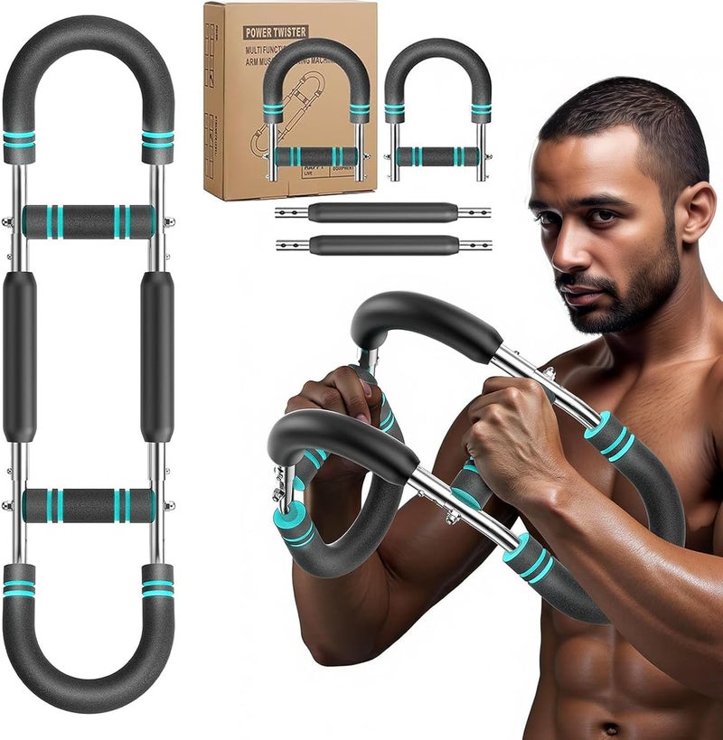 Leukate Twister Arm Trainer, Adjustable Chest Workout Equipment Upper Body Strength Training, Portable Power Twister Bar with Detachable Design, Arm Trainer, Home Gym & Travel Fitness Tool (Blue) - Image 1